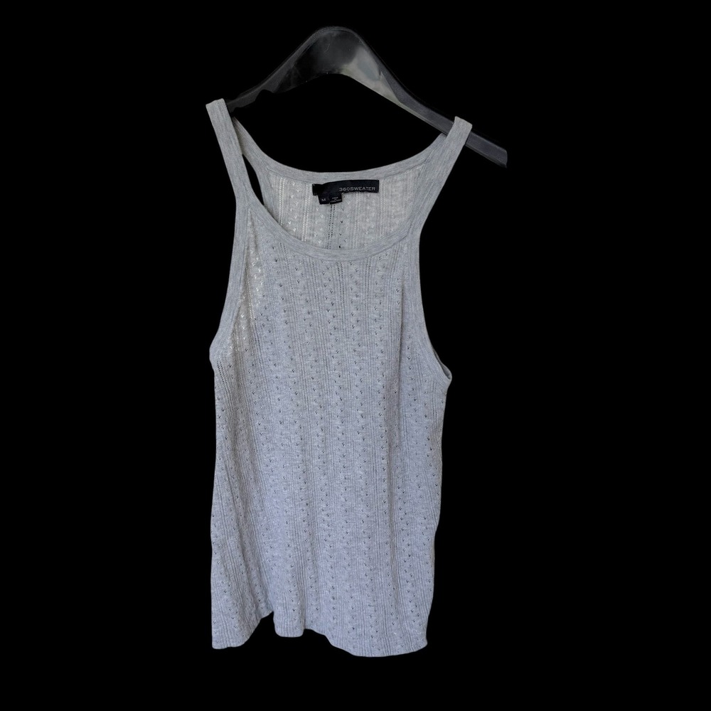 360Sweater‎ Gray Pointelle Cotton Tank Top Racerback Womens Medium